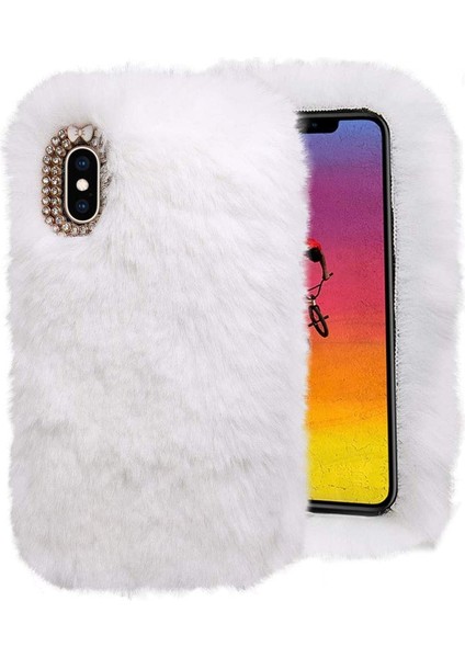 Omix X500 Uyumlu Kılıf Peluş Tüylü Swarovski Taşlı Pofuduk Silikon Kapak Tpu