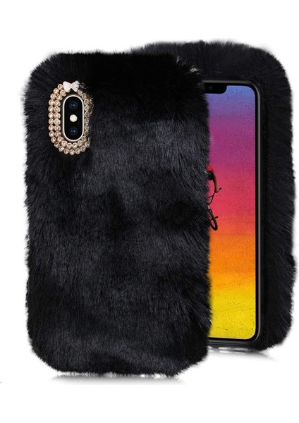 General Mobile Gm 22 Plus Uyumlu Kılıf Peluş Tüylü Swarovski Taşlı Pofuduk Silikon Kapak Tpu