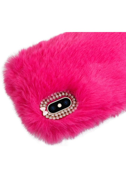 General Mobile Gm 8 Uyumlu Kılıf Peluş Tüylü Swarovski Taşlı Pofuduk Silikon Kapak Tpu