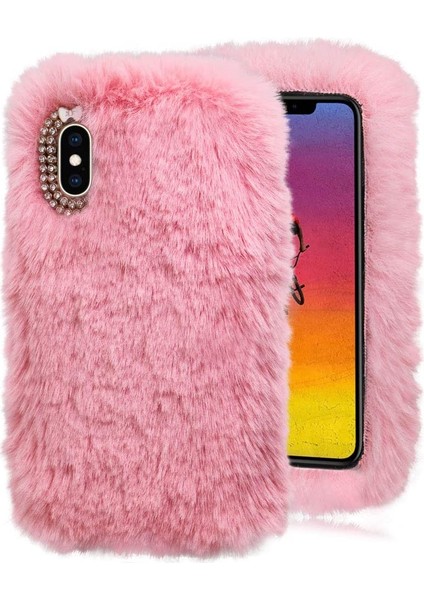 Realme C11 2021 Uyumlu Kılıf Peluş Tüylü Swarovski Taşlı Pofuduk Silikon Kapak Tpu