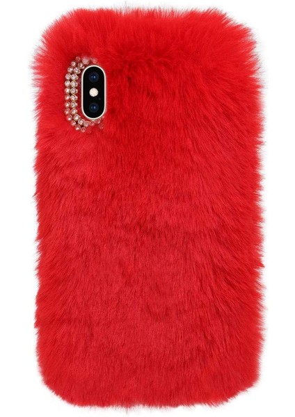 Realme C21Y Uyumlu Kılıf Peluş Tüylü Swarovski Taşlı Pofuduk Silikon Kapak Tpu