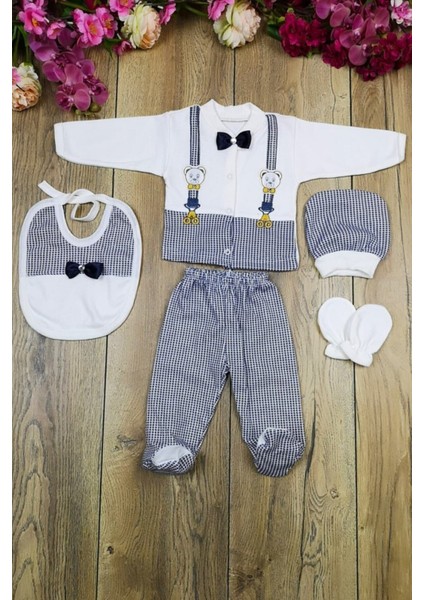 Papyonlu Ayıcıklı 5 Parça Lüks Erkek Askı Detaylı Hastane Çıkışı Zıbın Set fırsatları