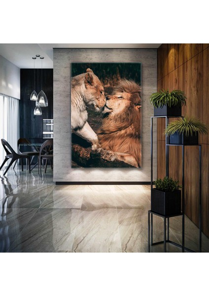 Ormanlar Kralı Aslan ve Ailesi Doğa Love Hayvan Kanvas Tablo