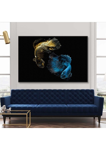Beta Balığı Çifti Sarı ve Lacivert Fenerbahçe Sualtı Deniz Kanvas Tablo