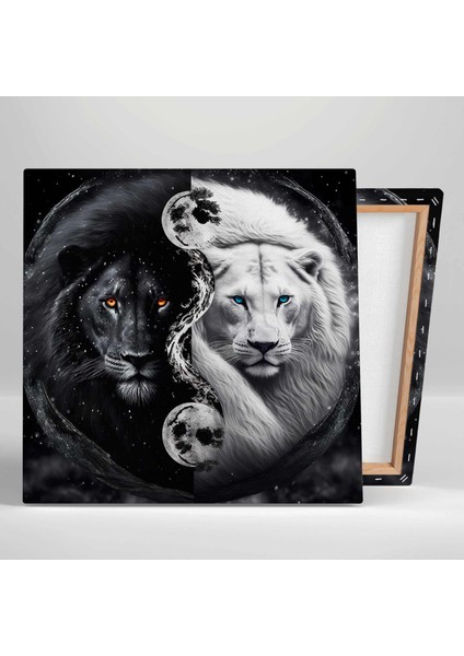 Ormanlar Kralı Aslan Zıtlık Ateş ve Su Doğa Denge Kanvas Tablo fiyatları