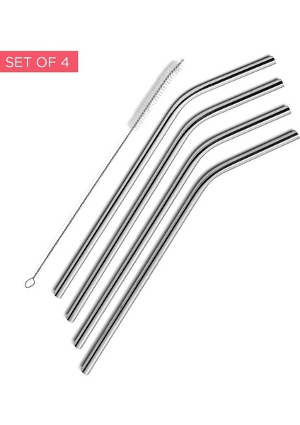 Çelik Pipet Paslanmaz Çelik Metal Meşrubat Pipeti ve Pipet Temizleme Fırçası Seti 5 Parça