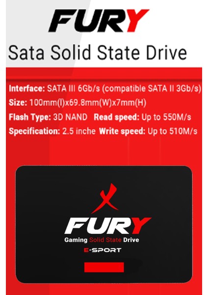 E-Sport 256 GB 550MB-500MB/S Sata3 2,5 Gaming SSD