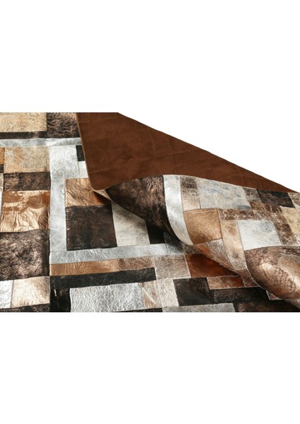 Karamel Rengi Doğal Dana Derisi Patchwork Halı 80 x 150 cm