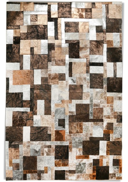 Karamel Rengi Doğal Dana Derisi Patchwork Halı 80 x 150 cm