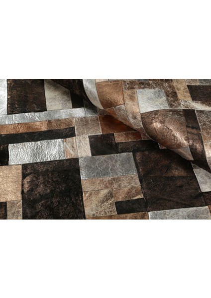 Karamel Rengi Doğal Dana Derisi Patchwork Halı 80 x 150 cm