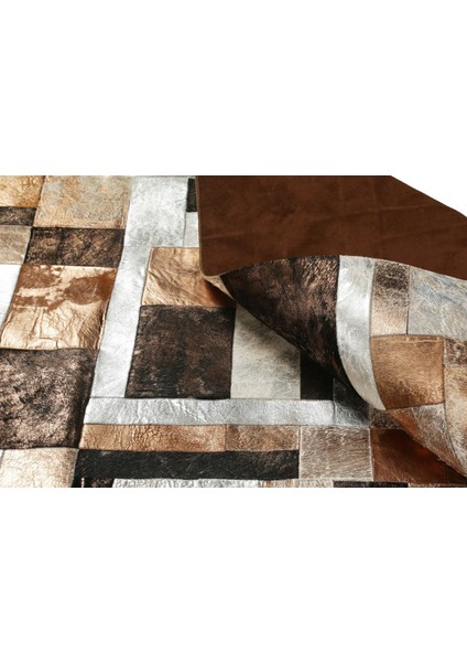 Karamel Rengi Doğal Dana Derisi Patchwork Halı 80 x 150 cm