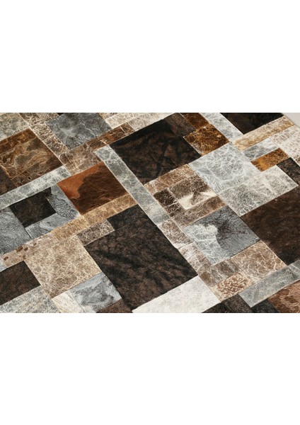 Karamel Rengi Doğal Dana Derisi Patchwork Halı 80 x 150 cm