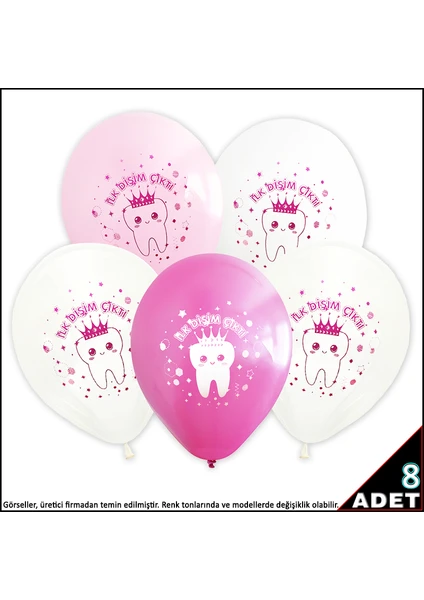 Ilk Dişim Çıktı Balon, 30CM x 8 Adet - Pembe