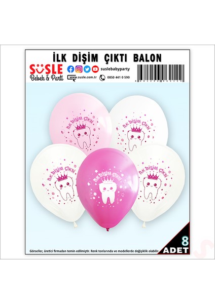 Ilk Dişim Çıktı Balon, 30CM x 8 Adet - Pembe