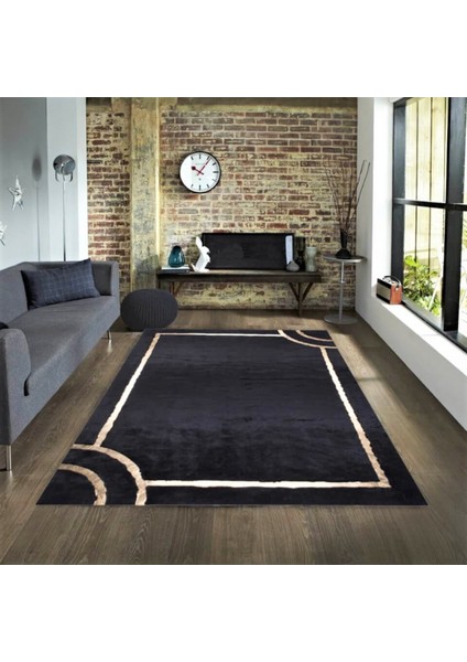 Siyah Gold Bordürlü Peluş Halı 80 x 150 cm