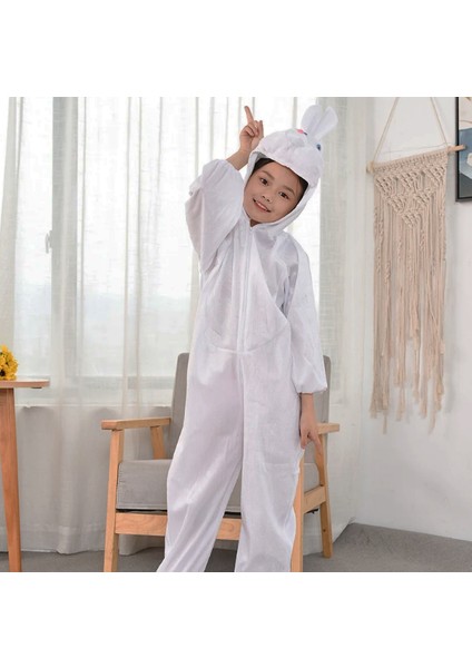 Çocuk Tavşan Kostümü Beyaz Renk 4-5 Yaş 100 cm (Clz)