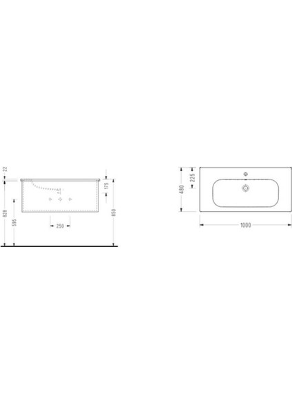 Nita 48X100 cm Mobilya Uyumlu Etajerli Lavabo NT40TDS110H