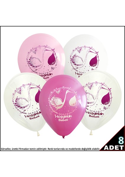 Hoşgeldin Bebek Balon, 30CM x 8 Adet - Pembe