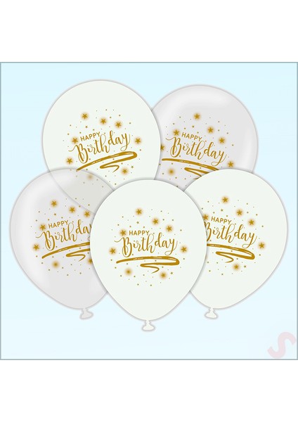Happy Birthday Baskılı Beyaz ve Şeffaf, 30CM Balon - 8 Adet fiyatları