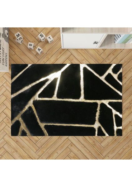 Gold Varaklı Siyah Peluş Halı 170 x 240 cm