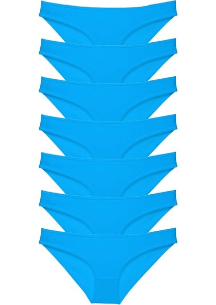7 Adet Süper Eko Set Likralı Kadın Slip Külot Mavi10