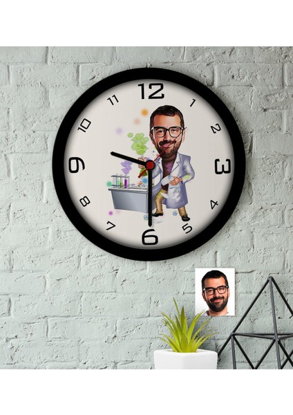 Kişiye Özel Erkek Fen Bilimleri Öğretmeni Karikatürlü Ahşap Duvar Saati-3