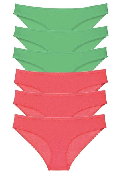6 adet Eko Set Likralı Kadın Slip Külot Yeşil Fuşya