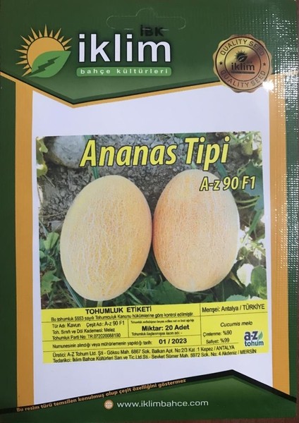A-Z Tohum Kavun Tohumu A-Z 90 F1 Ananas Tipi Kavun - 20 Adet Tohumluk