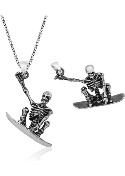 925 Ayar Gümüş Kuru Kafa Gümüş Kolye