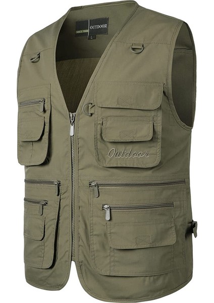 Erkek Çok Cepli Spor Ceket Yelek (Ordu Yeşili 5) (Yurt Dışından)