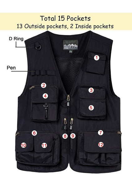 Çok Cepli Kolsuz Yelek (Siyah 7) (Yurt Dışından) fiyatları
