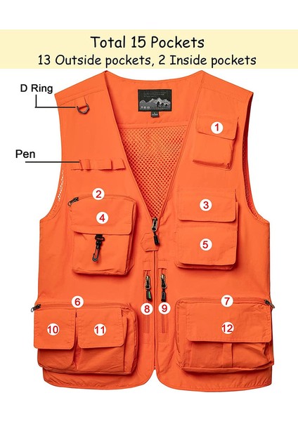 Çok Cepli Kolsuz Yelek (Turuncu ) (Yurt Dışından) fiyatları