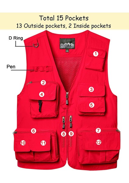 Çok Cepli Kolsuz Yelek (Kırmızı 6) (Yurt Dışından) fiyatları
