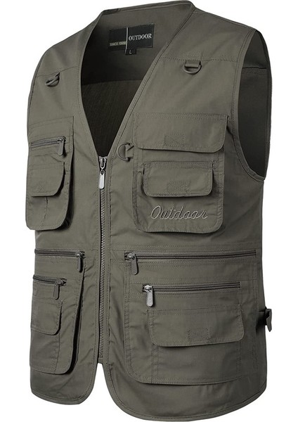 Erkek Çok Cepli Spor Ceket Yelek (Koyu Gri 7) (Yurt Dışından)