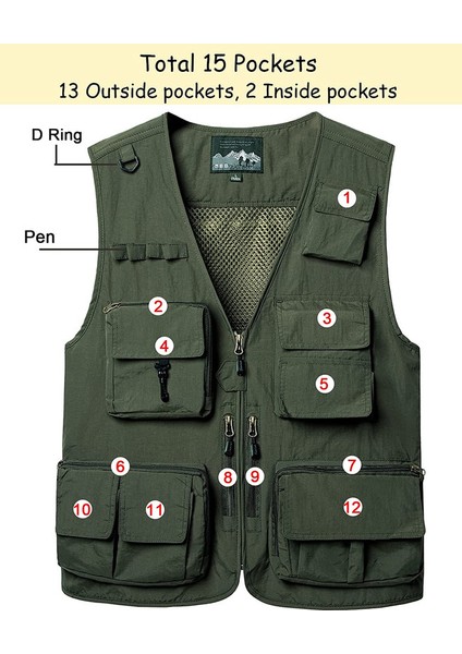 Çok Cepli Kolsuz Yelek (Yeşil 6) (Yurt Dışından) fiyatları