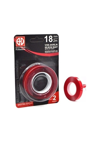 B.H.D TOOLS Çift Taraflı Akrilik Silikon Bant 18MMX2M