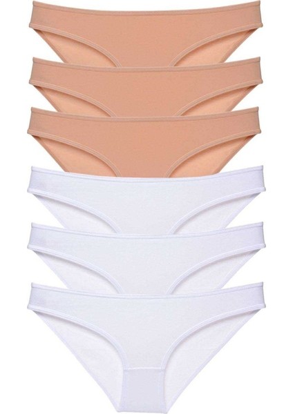 6 adet Süper Eko Set Likralı Kadın Slip Külot Ten Beyaz