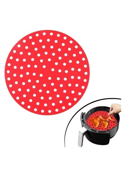 Renkli Isıya Dayanıklı Yıkanılabilir Silikon Fırın ve Airfryer Yuvarlak Pişirme Matı 23 cm