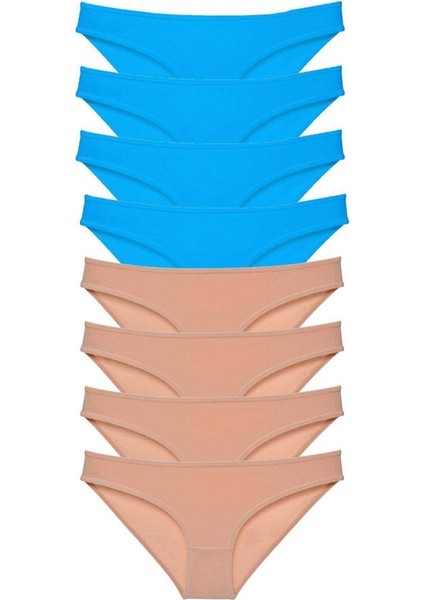 8 adet Eko Set Likralı Kadın Slip Külot Ten ve Mavi