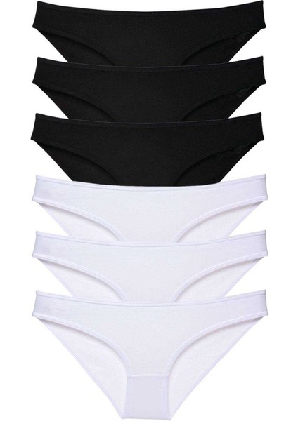 6 adet Eko Set Likralı Kadın Slip Külot Siyah Beyaz
