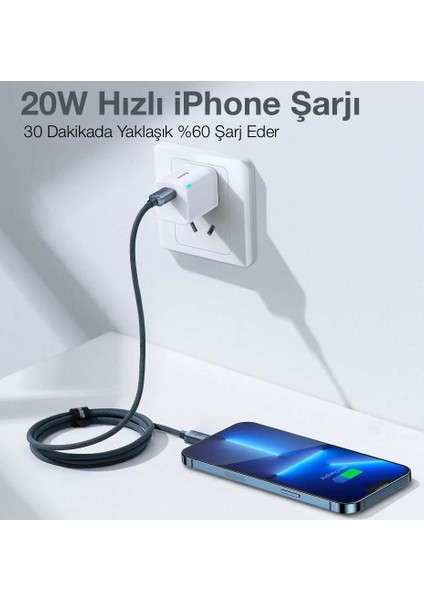 2 Metre 20W Hızlı Apple iPhone 14, 14 Pro ve 14 Pro Max Type C To Lightning Şarj ve Data Kablosu