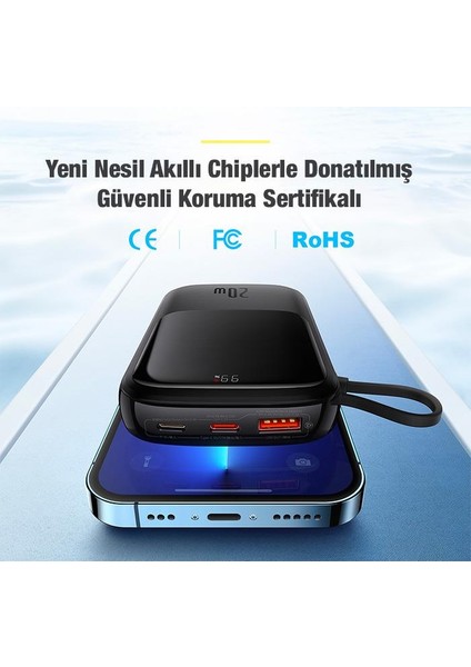 20W 10000MAH Apple iPhone Lightning Şarj Kablolu Dijital Ekranlı Powerbank, Akım ve Isı Korumalı fiyatları