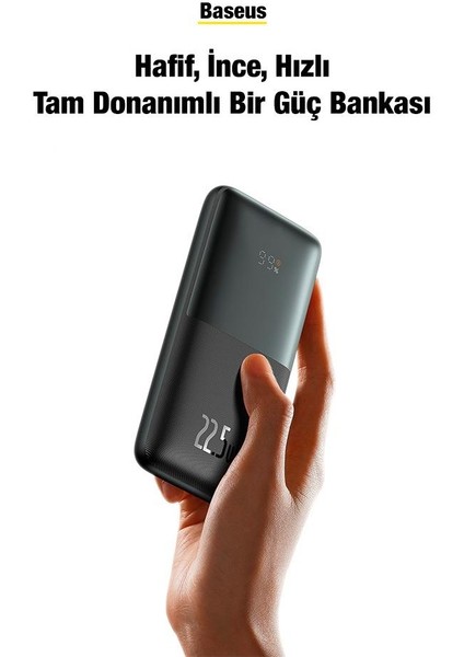 20W 10000MAH Dijital Göstergeli Ultra Hızlı Powerbank, Ultra Ince Pd Şarj Destekli Powerbank