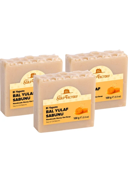 The Soap Factory İpek Seri El Yapımı Bal Yulaf Sabunu 100 g x 3 Adet (Toplam 300 g) - Lüks - Çevre Dostu - Bütün Cilt Tiplerine Uygun - Soğuk Sıkım - Üstün Cilt Bakımı - Bitkisel