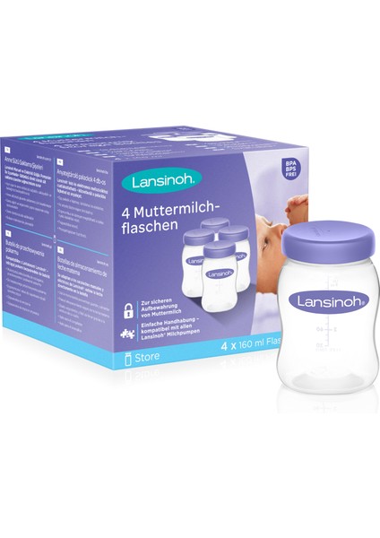 Lansinoh® Anne Sütü Saklama Şişeleri - 4 x 160ml