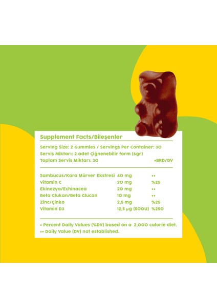 Sambucus Multivitamin Karamürver, Vitamin C+D3, Çinko, Beta Glukan Doğal Böğürtlen Aromalı