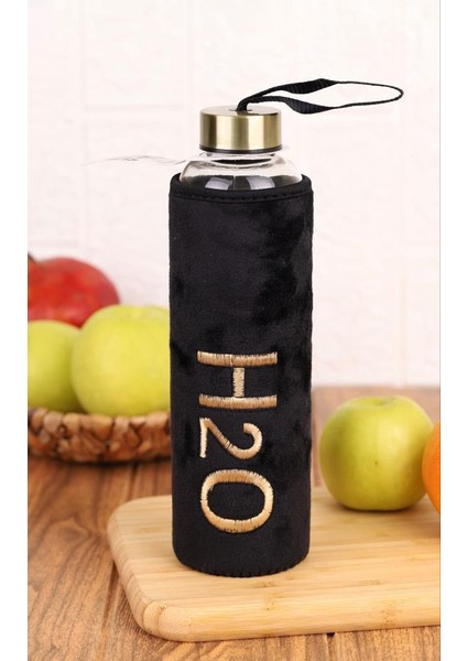 H2O Pelus Kılıflı Cam Matara 600 ml Gold SIYAH-H2O88609