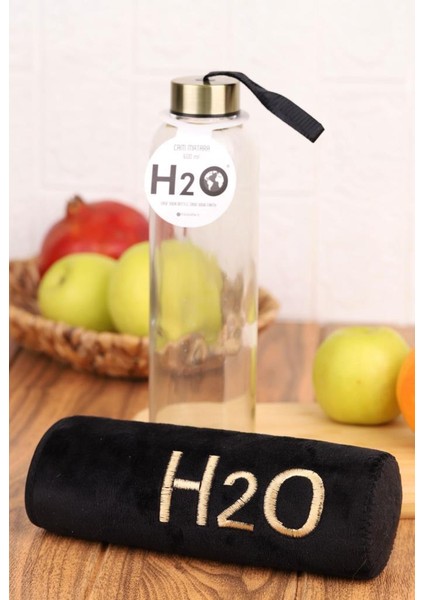 H2O Pelus Kılıflı Cam Matara 600 ml Gold SIYAH-H2O88609