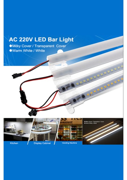 220 Volt 4014 Çubuk Led 1M Kasalı Dim Edilebilir Bar Led Gün Işığı-Opak Cam