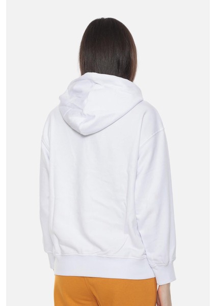 Kadın Üç Iplik Oversize Kapüşonlu Beyaz Sweatshirt